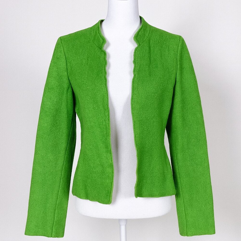 Vintage Harve Bernard Collection Wool Blend Open Front Jacket Green Cardigan 12